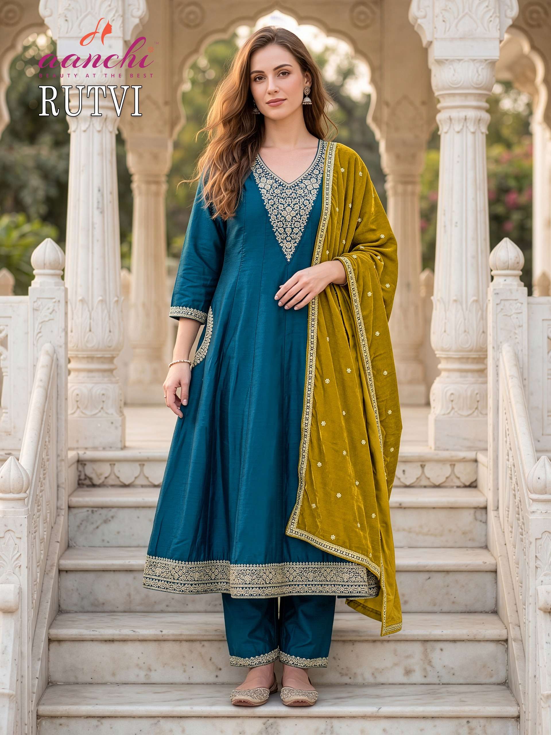 AANCHI RUTVI BRAND VICHITRA SILK ANARKALI TYPE SUIT FOR CELEBRATION WEAR SHOP